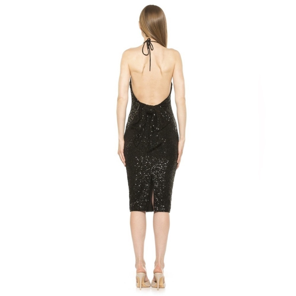 NEW ALEXIA ADMOR LETITIA Halter bow back black sequin cocktail dress sz 10